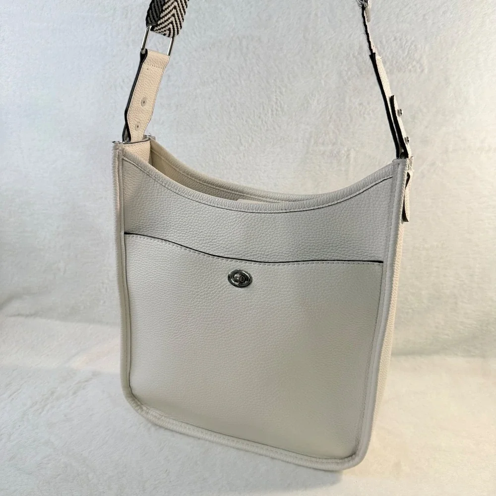 Rae Dunn Crossbody Bag Women Medium White Chevron Guitar Strap Messenger